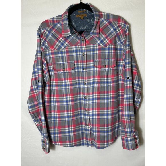 Zach's Girlfriend Tops - Zach's Girlfriend Bea Long Sleeve Snap Up Shirt Blue/Pink/Gray Flannel Size XL